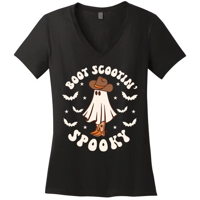 Boot Scoot Spooky Groovy Halloween Western Cowhide Women's V-Neck T-Shirt