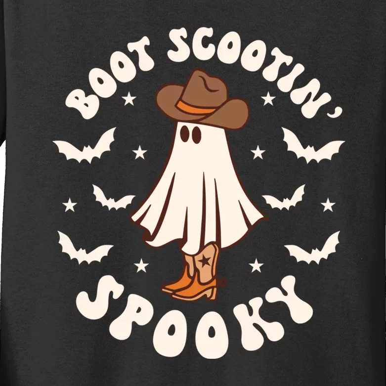 Boot Scoot Spooky Groovy Halloween Western Cowhide Kids Long Sleeve Shirt