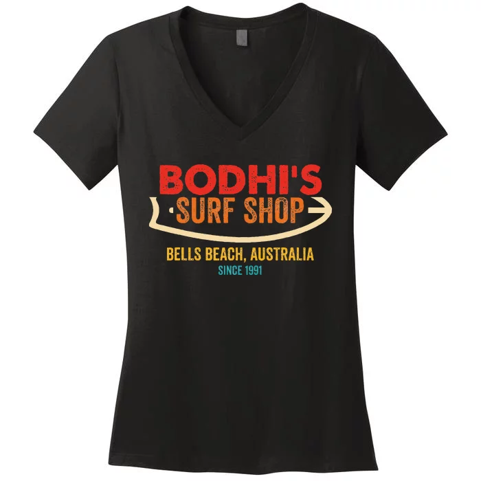 BodhiS Surf Shop Retro Women's V-Neck T-Shirt