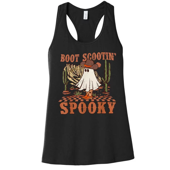 Boot Scootin Spooky Western Halloween Ghost Spooky Season Women's Racerback Tank