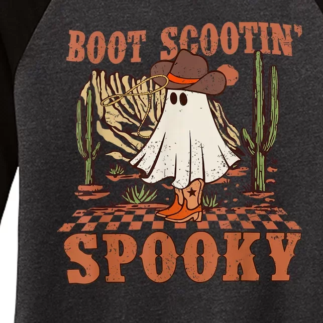 Boot Scootin Spooky Western Halloween Ghost Spooky Season Women's Tri-Blend 3/4-Sleeve Raglan Shirt