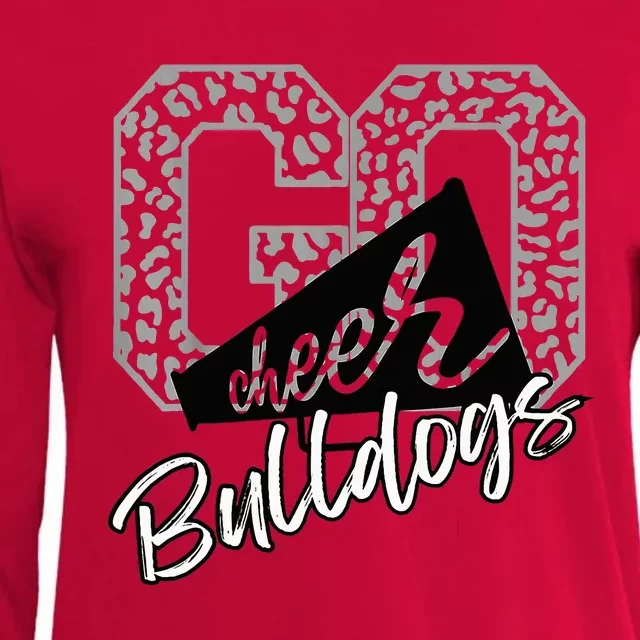 Bulldogs School Spirit Mascot Leopard Cheer Fan Game Day Womens Cotton Relaxed Long Sleeve T-Shirt