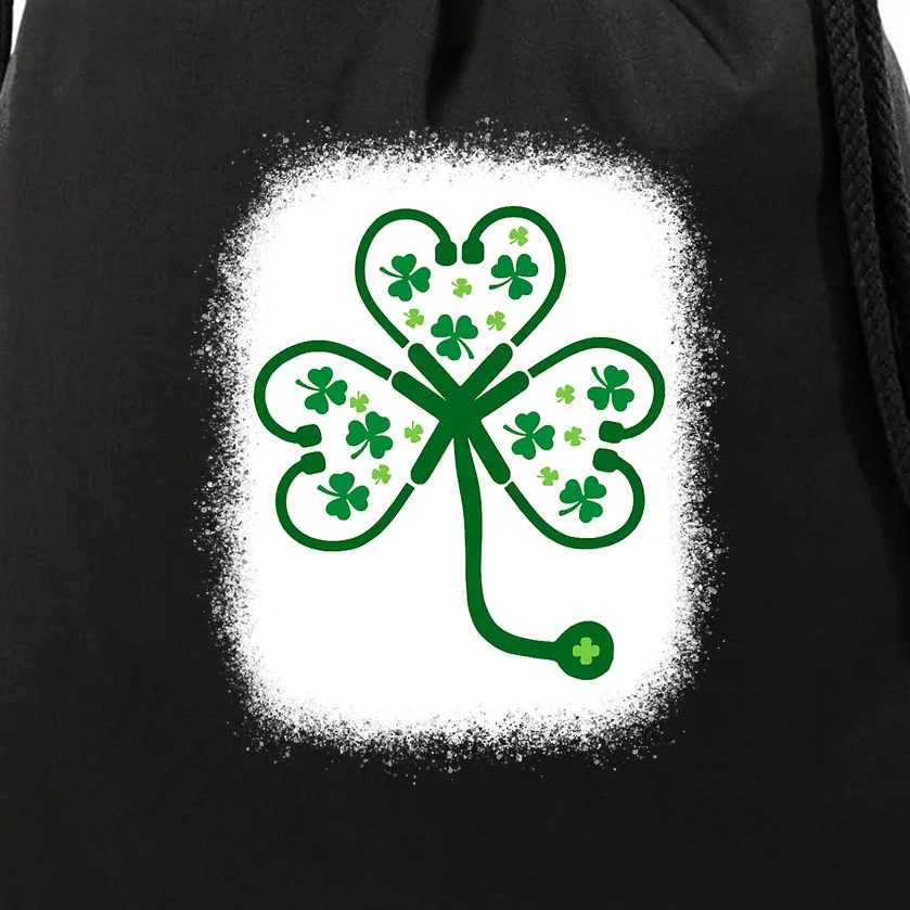 Bleach Shamrock Stethoscope Nurse St Patricks Day For Women Drawstring Bag