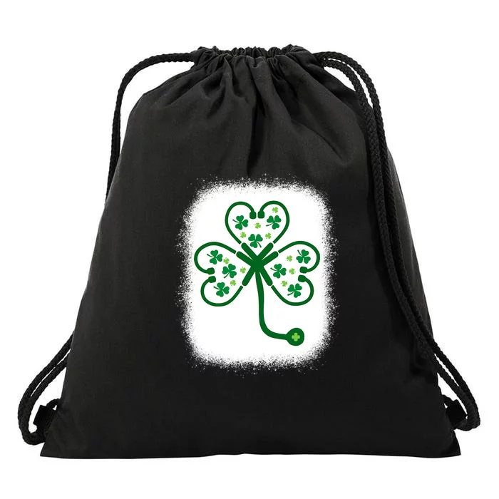 Bleach Shamrock Stethoscope Nurse St Patricks Day For Women Drawstring Bag