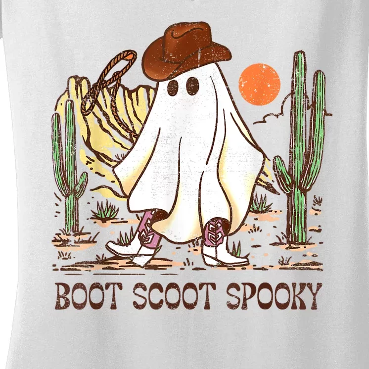 Boot Scootin’ Spooky Western Halloween Western Ghost Women's V-Neck T-Shirt