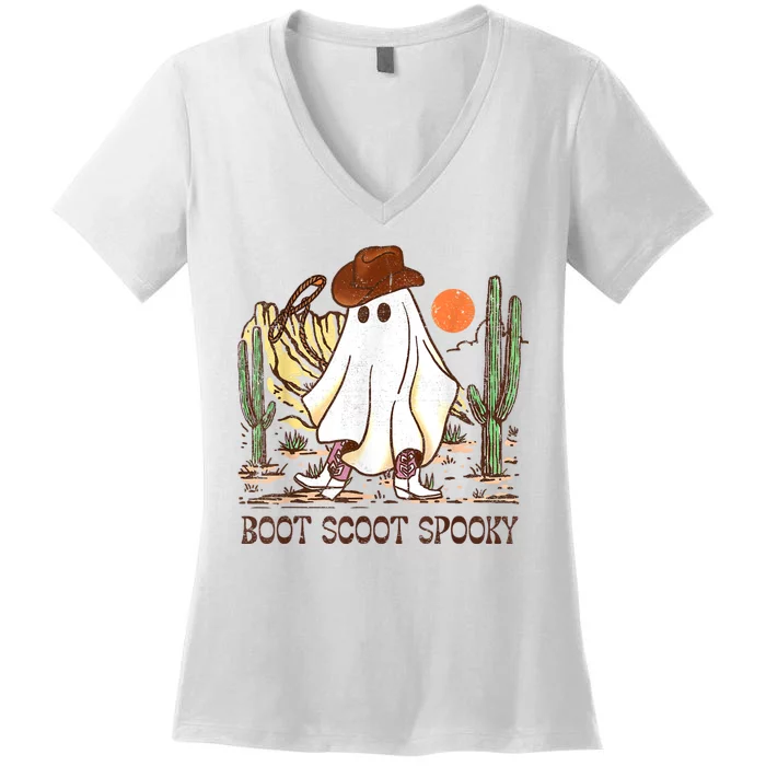 Boot Scootin’ Spooky Western Halloween Western Ghost Women's V-Neck T-Shirt