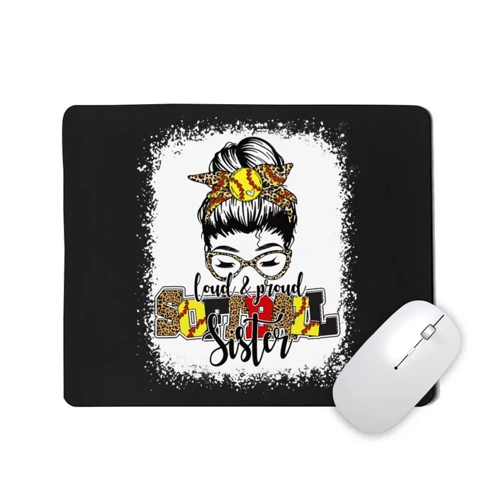 Bleached Softball Sister Leopard Messy Bun Funny Mothers Day Mousepad