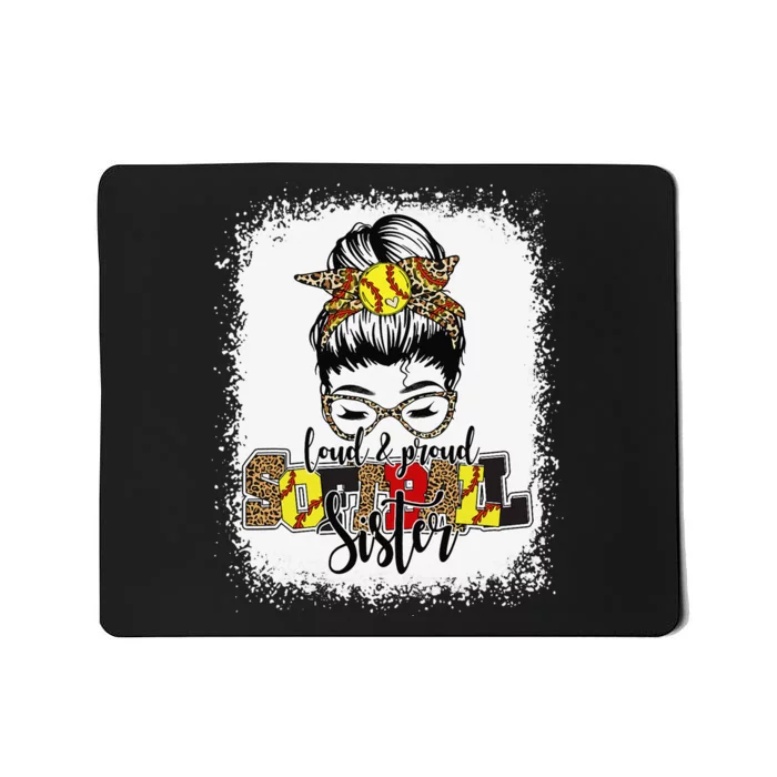 Bleached Softball Sister Leopard Messy Bun Funny Mothers Day Mousepad