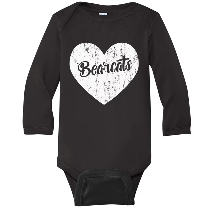 Bearcats School Sports Fan Team Spirit Mascot Heart Gift Baby Long Sleeve Bodysuit