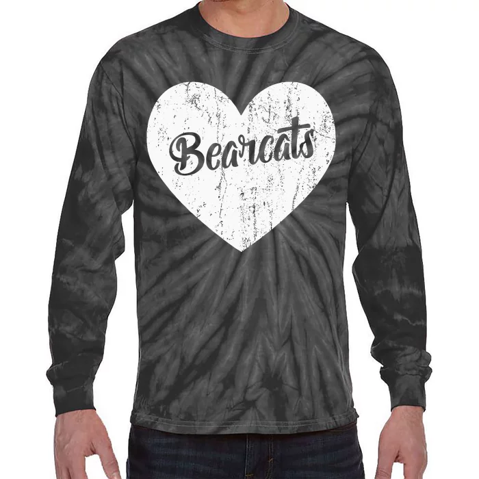 Bearcats School Sports Fan Team Spirit Mascot Heart Gift Tie-Dye Long Sleeve Shirt