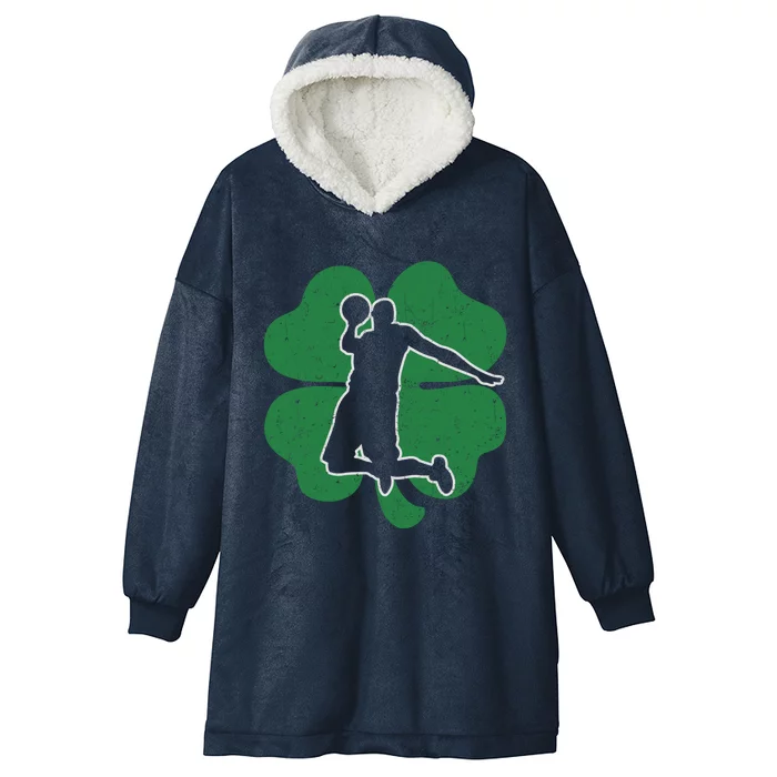 Basketball Sports St Patrick's Day Vintage Shamrock Irish Funny Gift Hooded Wearable Blanket