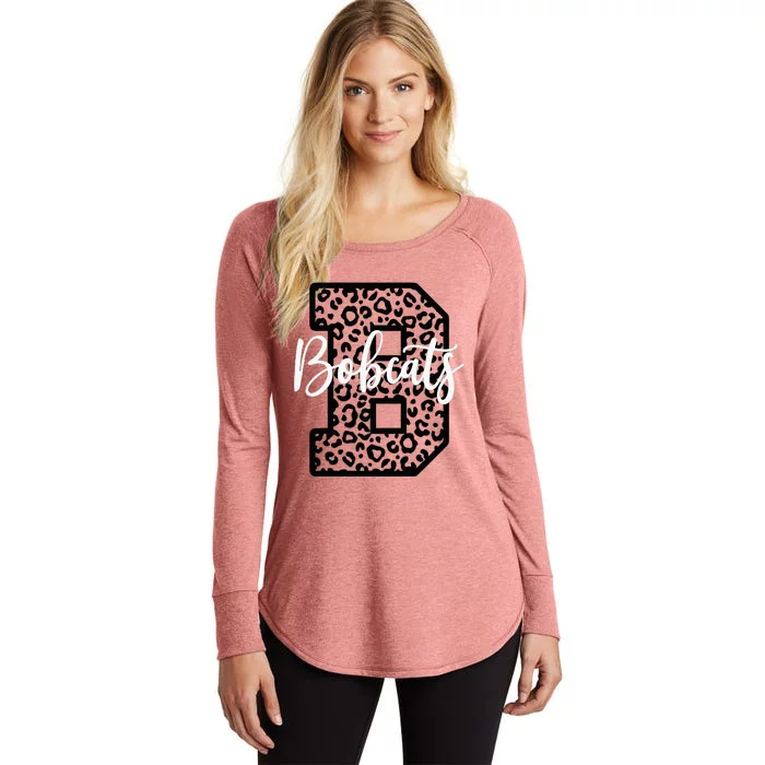 Bobcats School Spirit Leopard Sport Fan Game Day Women's Perfect Tri Tunic Long Sleeve Shirt