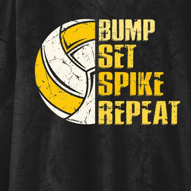 Bump Set Spike Repeat Volleyball Funny Hooded Wearable Blanket