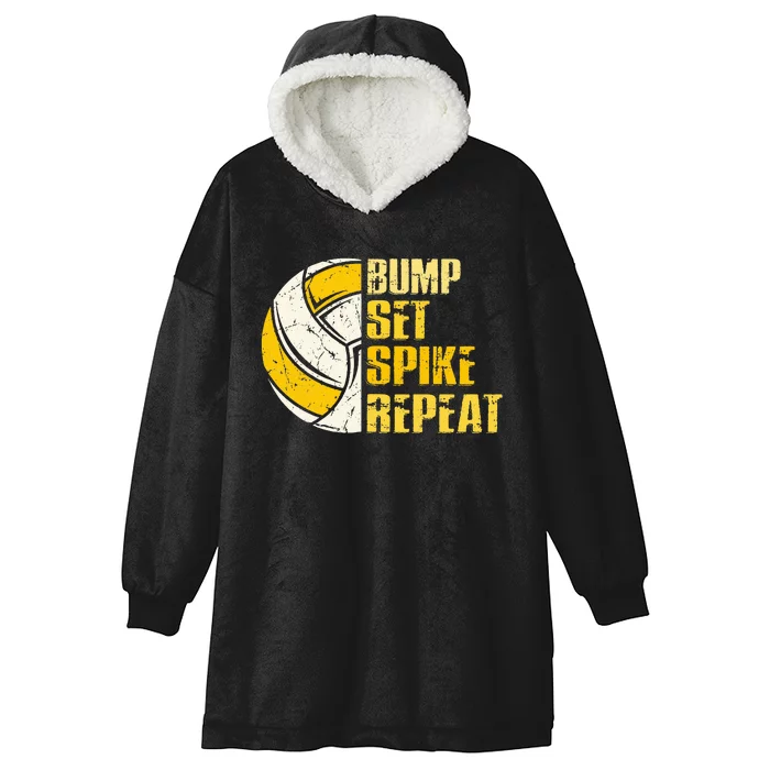 Bump Set Spike Repeat Volleyball Funny Hooded Wearable Blanket