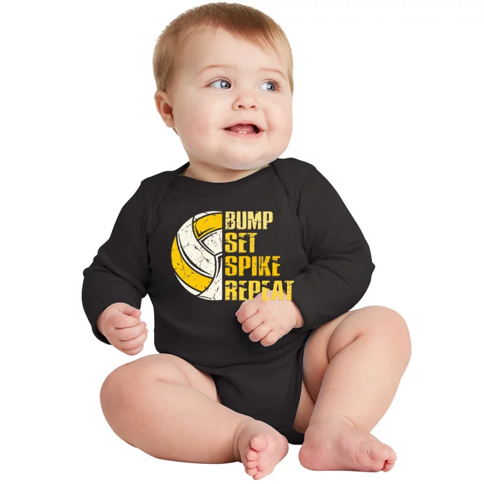 Bump Set Spike Repeat Volleyball Funny Baby Long Sleeve Bodysuit