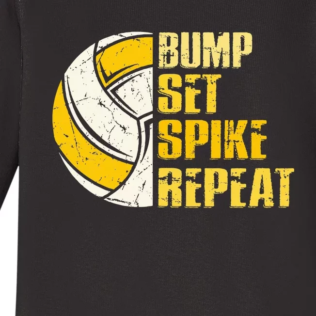 Bump Set Spike Repeat Volleyball Funny Baby Long Sleeve Bodysuit