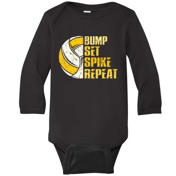 Bump Set Spike Repeat Volleyball Funny Baby Long Sleeve Bodysuit