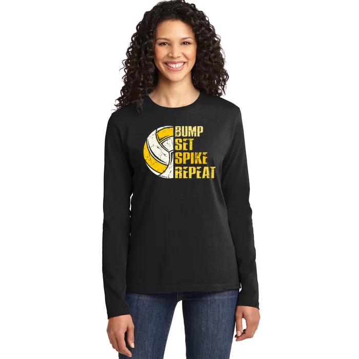 Bump Set Spike Repeat Volleyball Funny Ladies Long Sleeve Shirt