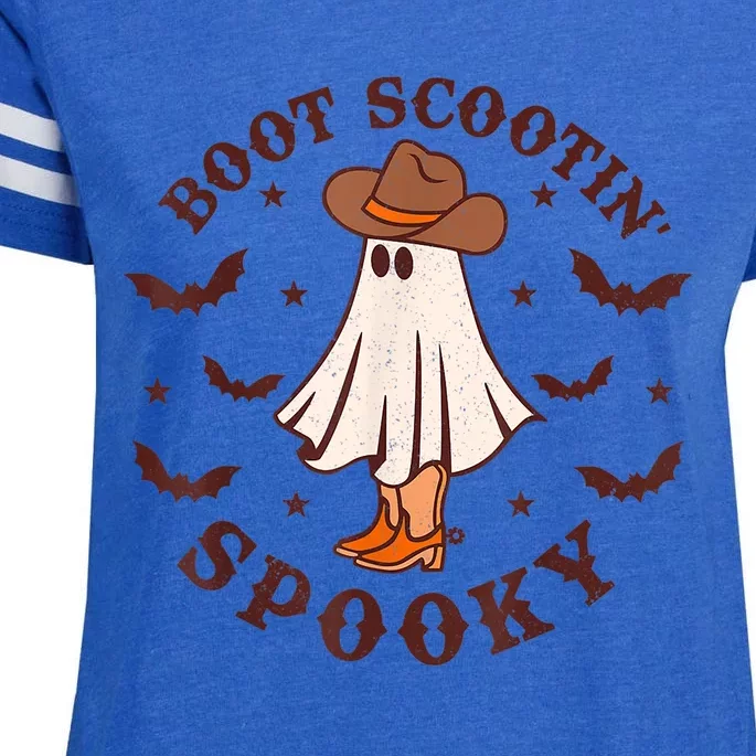 Boot Scootin Spooky Cow Ghost Bat Halloween Funny Gift Enza Ladies Jersey Football T-Shirt