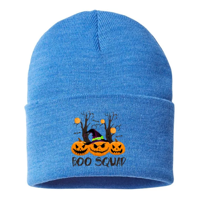 Boo Squad Scary Pumpkin Funny Halloween Costume Gift Sustainable Knit Beanie