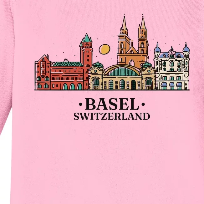 Basel Switzerland Skyline Baby Long Sleeve Bodysuit