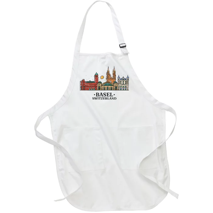 Basel Switzerland Skyline Full-Length Apron With Pocket