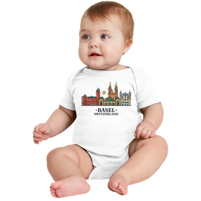 Basel Switzerland Skyline Baby Bodysuit