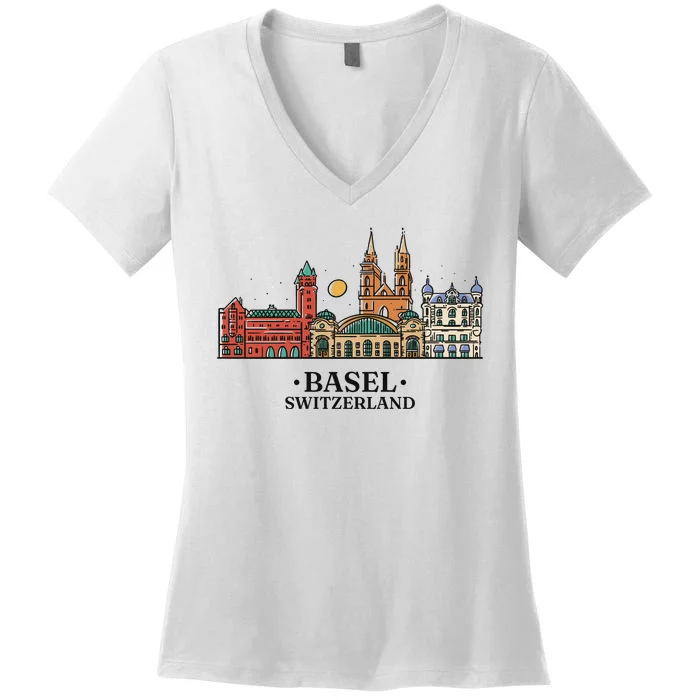 Basel Switzerland Skyline Women's V-Neck T-Shirt