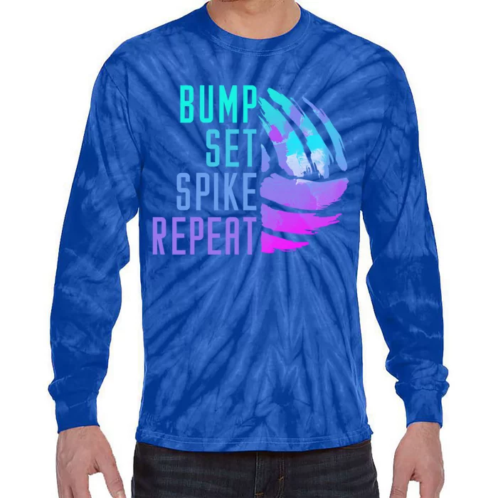 Bump Set Spike Repeat Volleyball Lover Athlete Sports Funny Gift Tie-Dye Long Sleeve Shirt