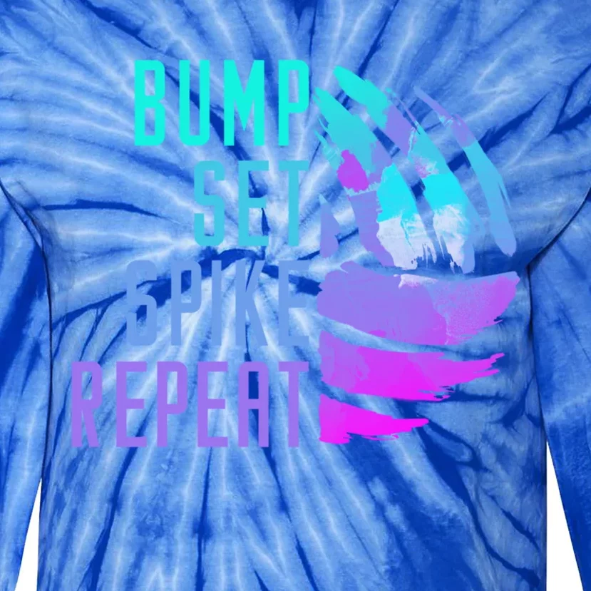 Bump Set Spike Repeat Volleyball Lover Athlete Sports Funny Gift Tie-Dye Long Sleeve Shirt