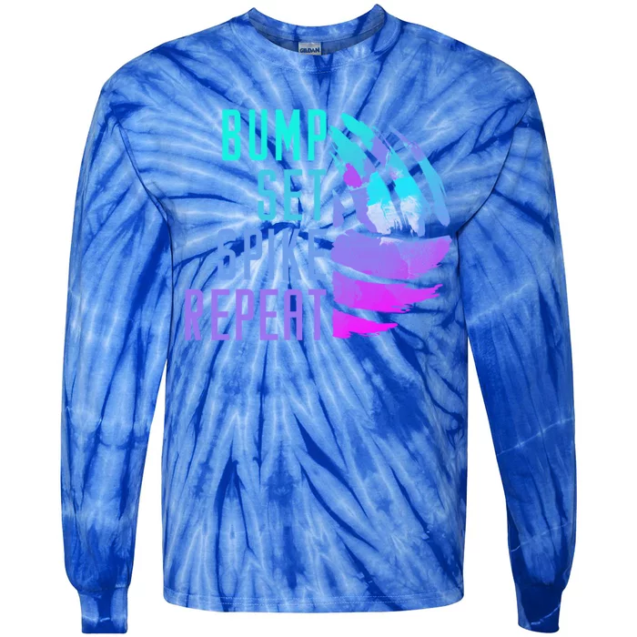 Bump Set Spike Repeat Volleyball Lover Athlete Sports Funny Gift Tie-Dye Long Sleeve Shirt