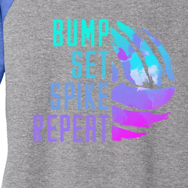 Bump Set Spike Repeat Volleyball Lover Athlete Sports Funny Gift Women's Tri-Blend 3/4-Sleeve Raglan Shirt