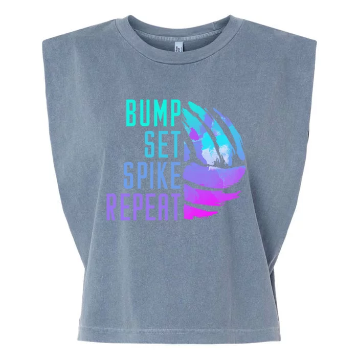 Bump Set Spike Repeat Volleyball Lover Athlete Sports Funny Gift Garment-Dyed Women's Muscle Tee