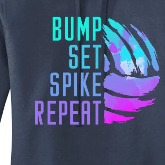 Bump Set Spike Repeat Volleyball Lover Athlete Sports Funny Gift Women's Pullover Hoodie