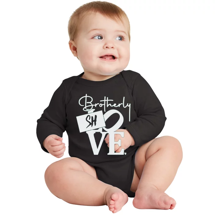 Brotherly Shove Sign Baby Long Sleeve Bodysuit