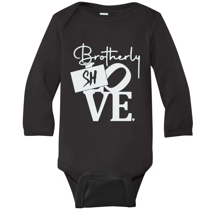 Brotherly Shove Sign Baby Long Sleeve Bodysuit