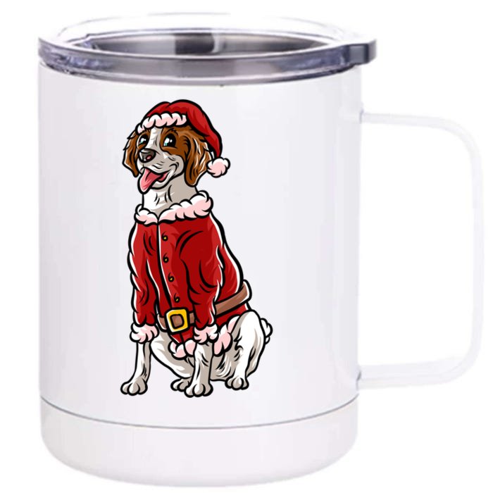 Brittany Spaniel Santa Claus Christmas Dog Merry Woofmas Meaningful Gift Front & Back 12oz Stainless Steel Tumbler Cup