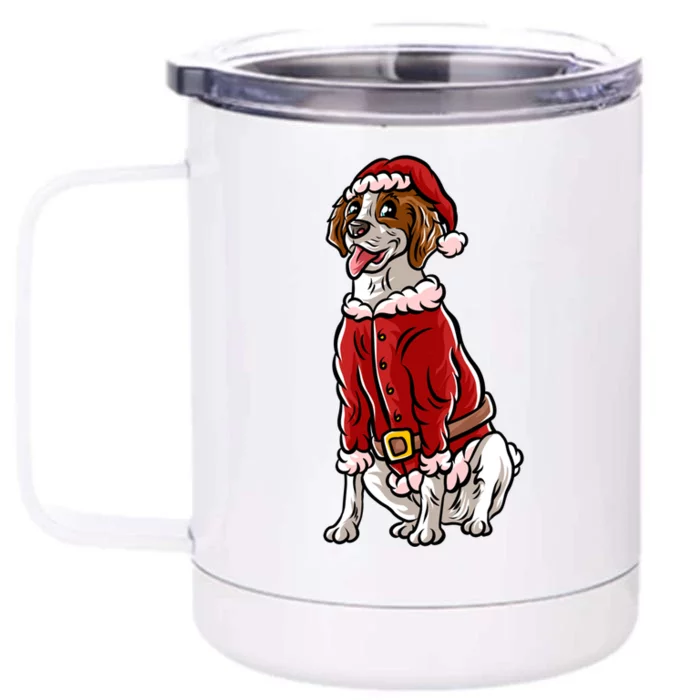 Brittany Spaniel Santa Claus Christmas Dog Merry Woofmas Meaningful Gift Front & Back 12oz Stainless Steel Tumbler Cup