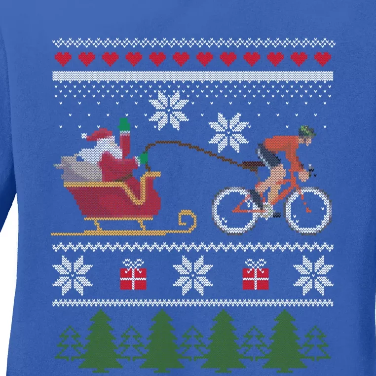 Bike Sledding Santa Sleigh Christmas Cycling Cute Gift Ladies Long Sleeve Shirt