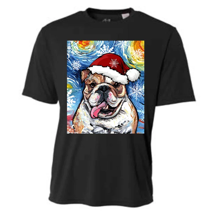 Bulldog Santa Starry Night Dog Christmas Holiday Art By Aja Meaningful Gift Cooling Performance Crew T-Shirt