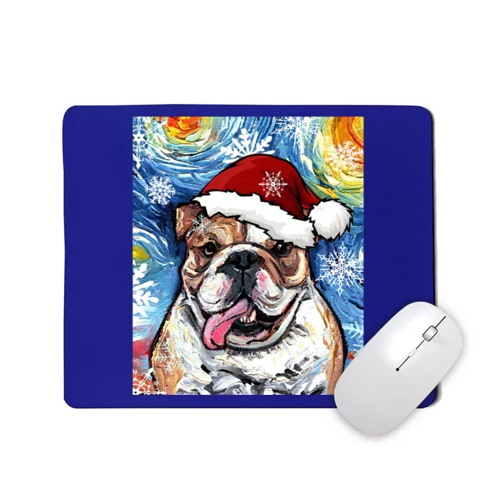 Bulldog Santa Starry Night Dog Christmas Holiday Art By Aja Meaningful Gift Mousepad