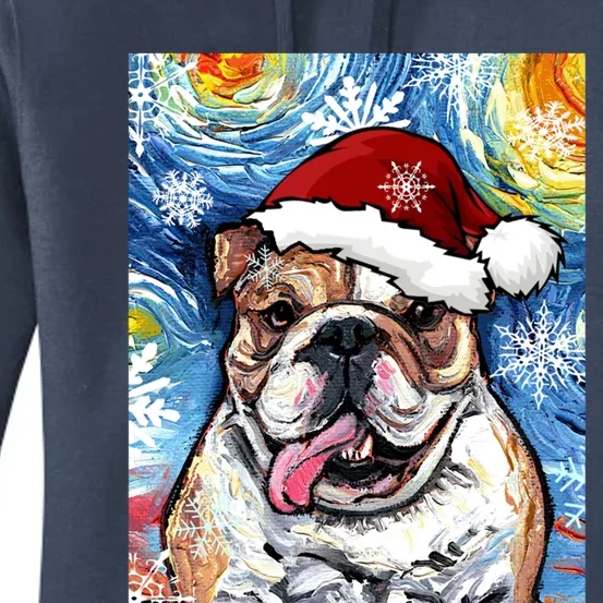 Bulldog Santa Starry Night Dog Christmas Holiday Art By Aja Meaningful Gift Women's Pullover Hoodie