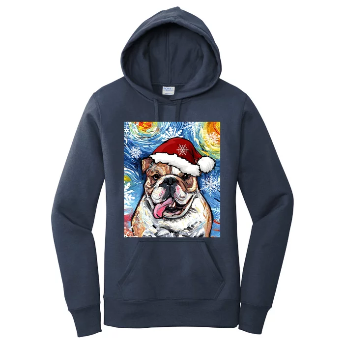 Bulldog Santa Starry Night Dog Christmas Holiday Art By Aja Meaningful Gift Women's Pullover Hoodie