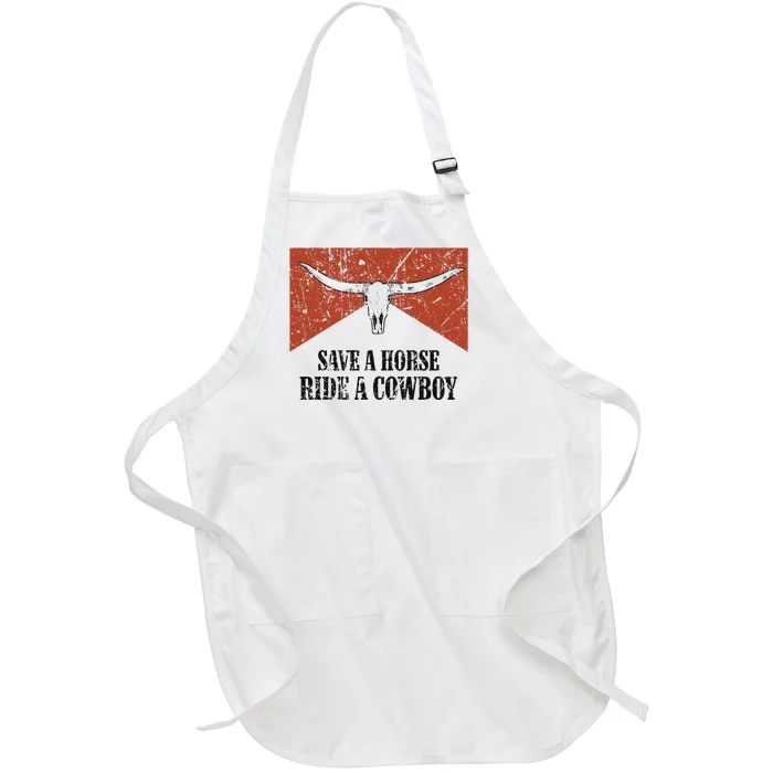 Bull Skull Save A Horse Ride A Cowboy Western Country Full-Length Apron With Pocket