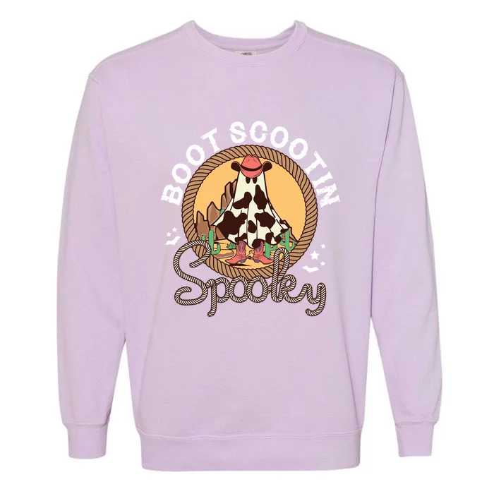 Boot Scootin Spooky Western Halloween Ghost Spooky Season Great Gift Garment-Dyed Sweatshirt