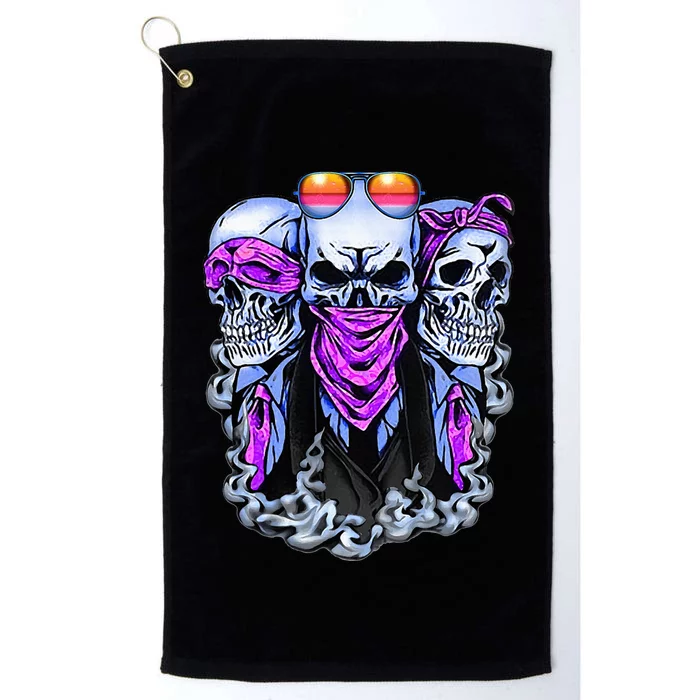 Biker Skull See No Evil Hear No Evil Speak No Evil Platinum Collection Golf Towel