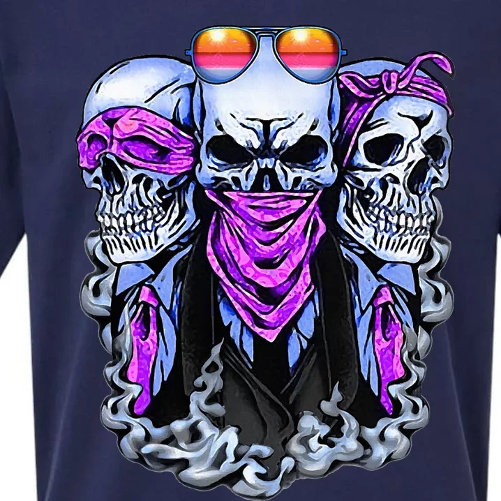 Biker Skull See No Evil Hear No Evil Speak No Evil Sueded Cloud Jersey T-Shirt