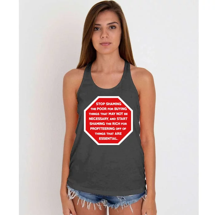 Bladeofthesun Stop Shaming The Poor For Buying Things That May Not Be Necessary Women's Knotted Racerback Tank