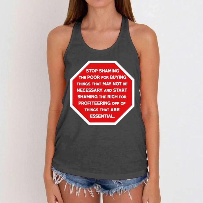 Bladeofthesun Stop Shaming The Poor For Buying Things That May Not Be Necessary Women's Knotted Racerback Tank