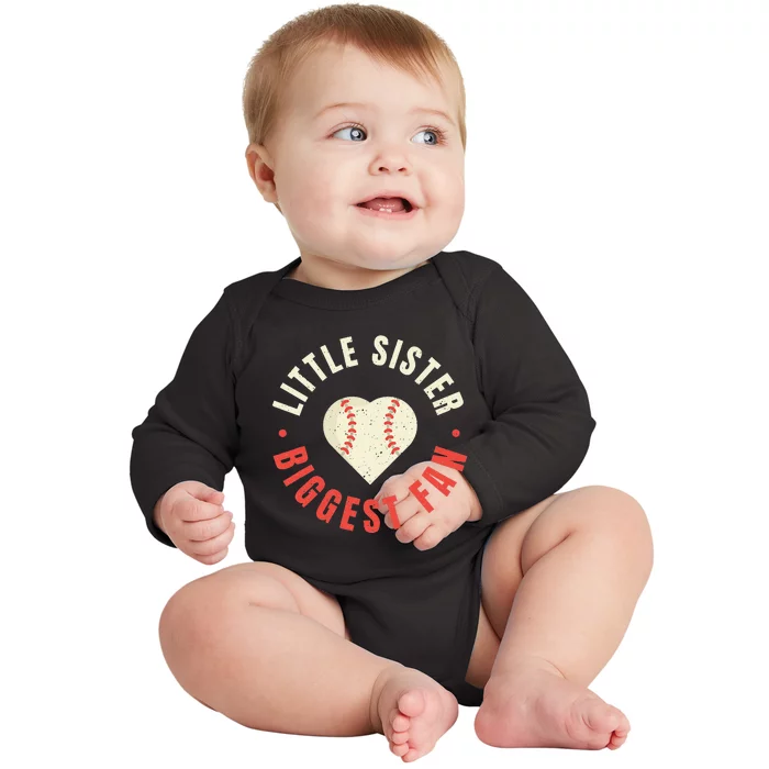 Baseball Sister 's Little Sister Biggest Fan Tee Ball Baby Long Sleeve Bodysuit